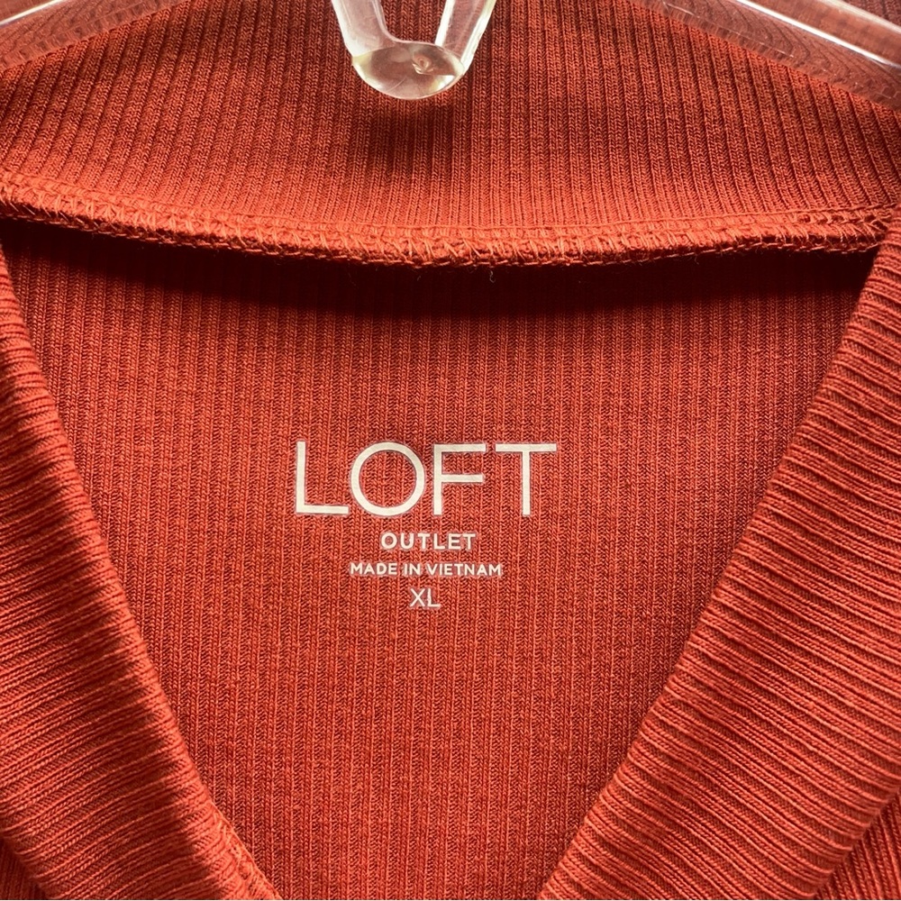 NWT LOFT Orange Ribbed Tee with Mandarin Collar Sz XL - Picture 3 of 5